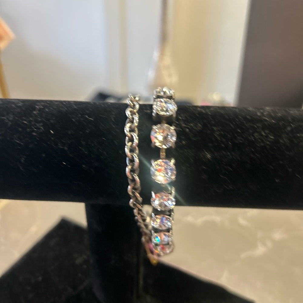 French Kande Sterling Silver Clad Crystal Chain Bracelet with Swarovski Crystal - Picture 3 of 7